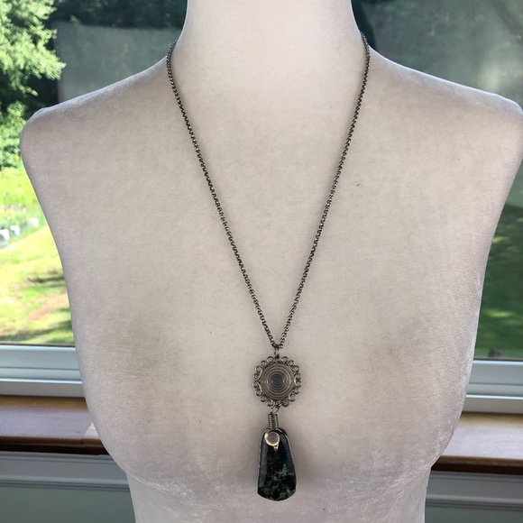 Blue Heron Turquoise Silver Boho Festival Statement Necklace Southwestern - Picture 1 of 15